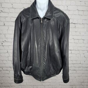 Hathaway Black Genuine Leather Full Zip Inner Pockets Bomber Jacket Size XXL